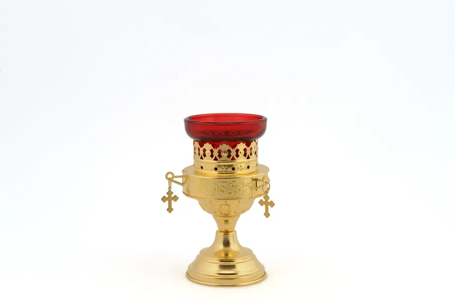 Table vigil lamp, lace pattern, brass
