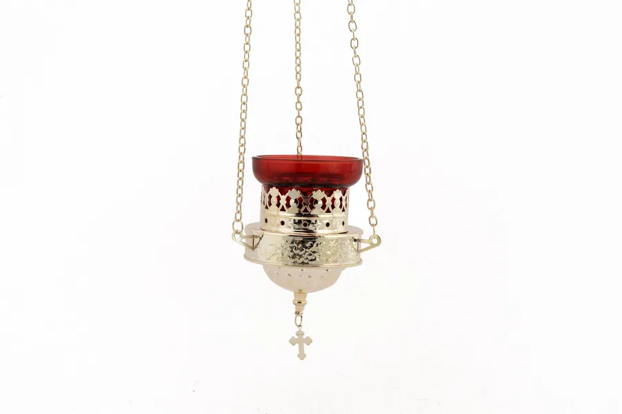 Hanging vigil lamp, silver-plated