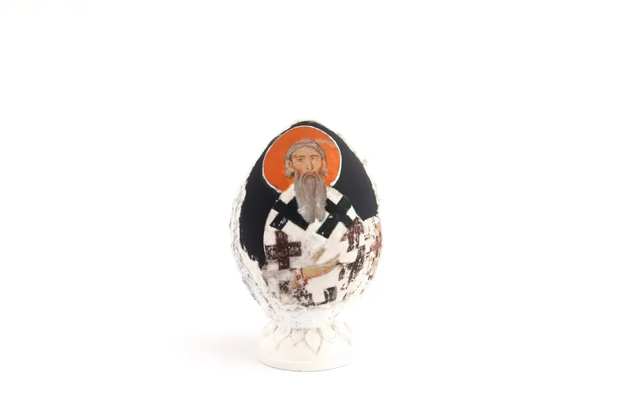 White wooden decorative egg, St. Sava