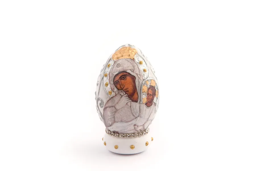 Small white decorative egg, Theotokos