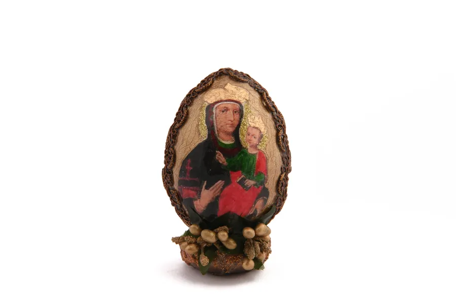 Kleines Deko-Ei aus Holz, Allheilige Gottesmutter von Lepavina