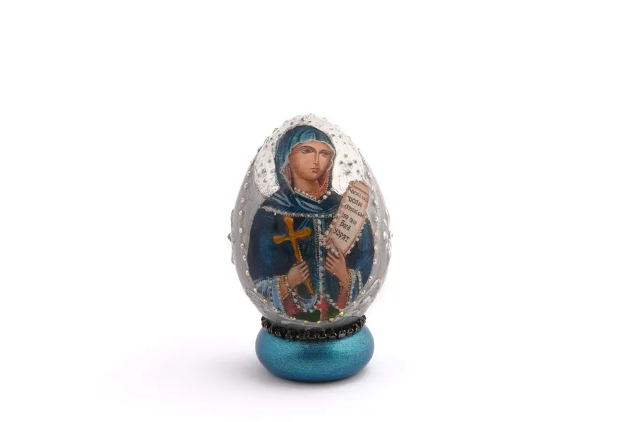 Kleines graues Deko-Ei, Hl. Paraskeva (Petka)