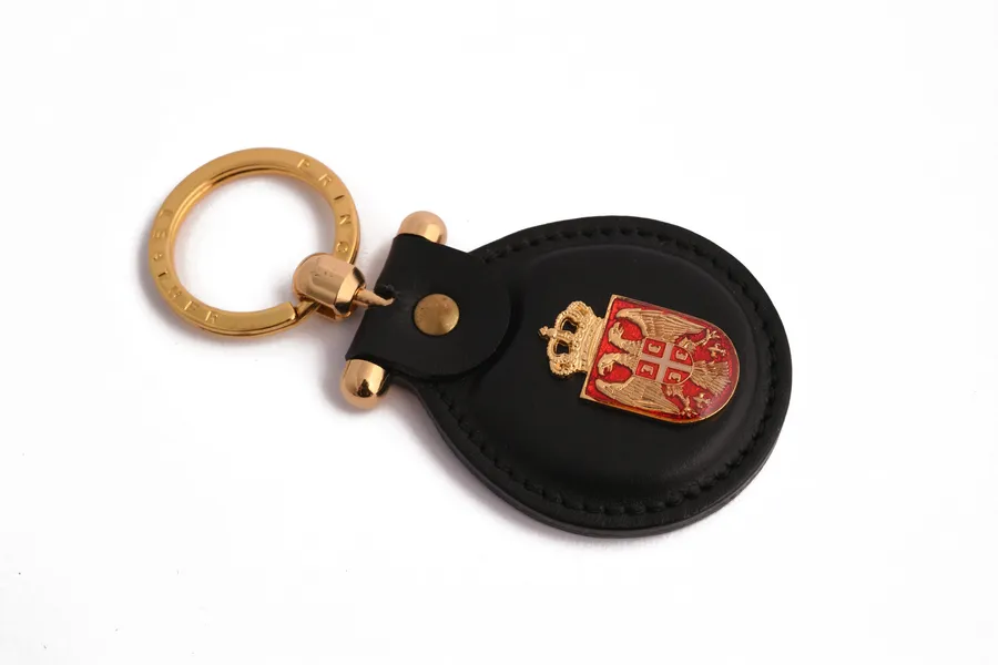 Brown leather keychain, Serbian coat of arms