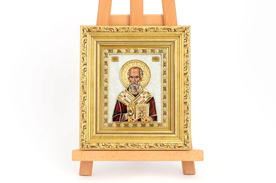 Ikone – Hl. Nikolaus, Metallguss, golden