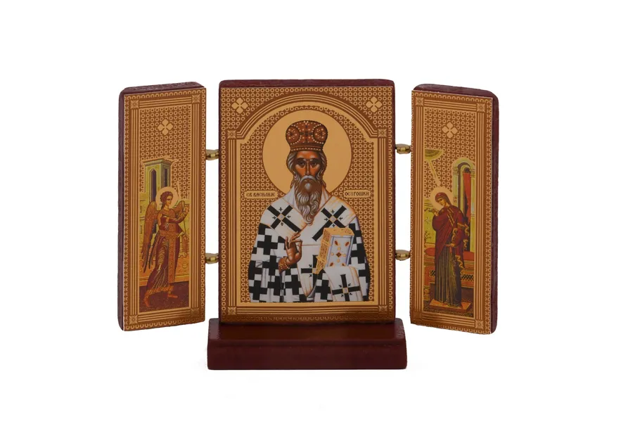 Kleines Triptychon aus Holz – Hl. Basilius von Ostrog