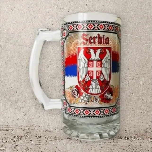Boccale da birra in vetro 1 – stemma della Serbia